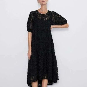 Zara Black Midi Dress with Flower Detail